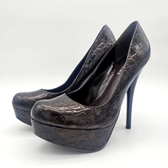 Call It Spring Women's Croc Inspired Platform High Heels, Brown, Size 6, NEW - Picture 2 of 12